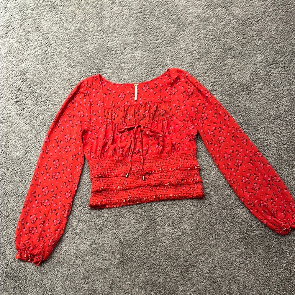 Free People Red Floral Top
